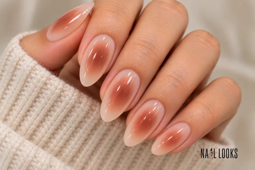 nude aura nail design