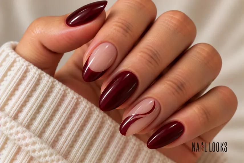 nude and black cherry nails