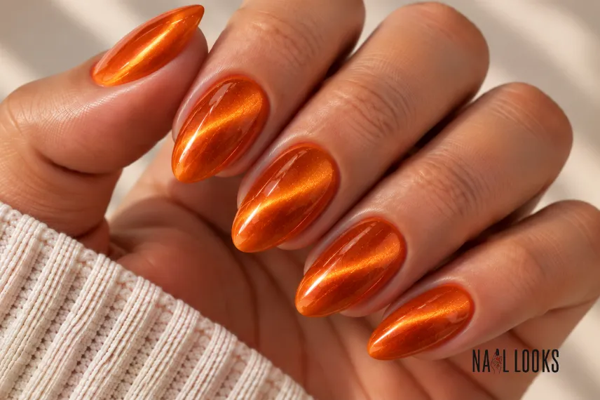 orange cat-eye nail design