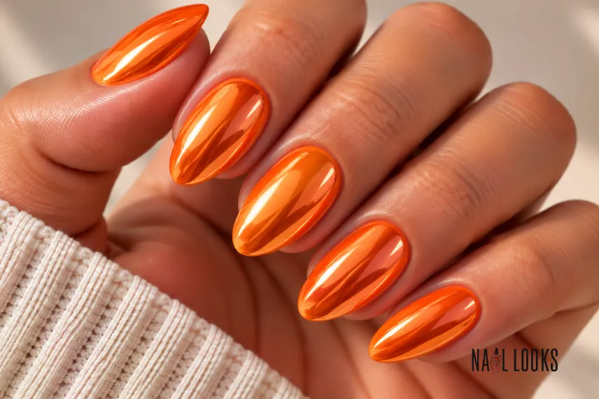 orange chrome nail design