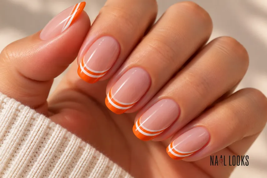 orange double French tip nails