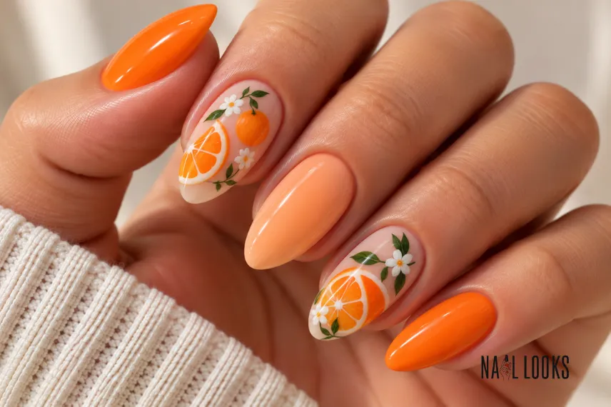 orange fruit nail design