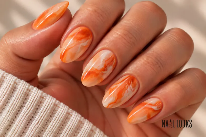 orange marble nail design