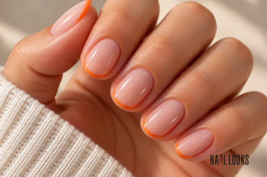 orange micro French tip nails