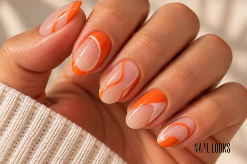 orange negative space nail design