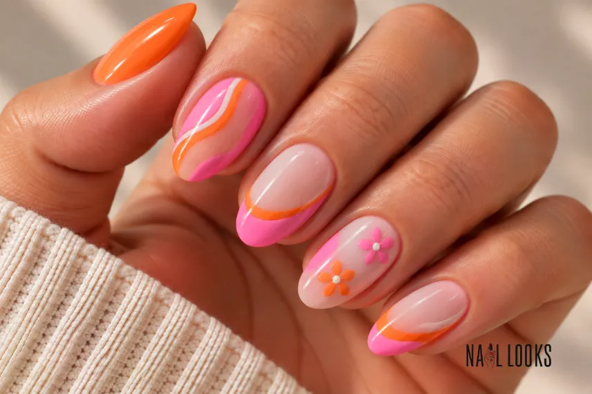 orange and pink nail design