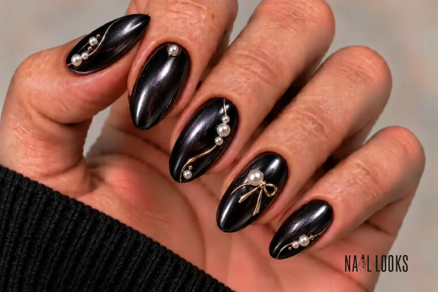 pearly black glazed nails