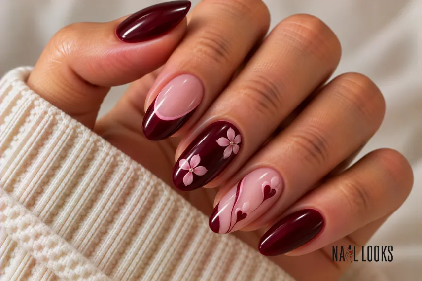 pink and black cherry nails