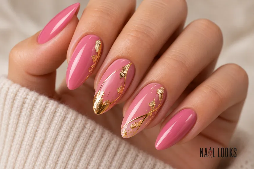 pink and gold nails inspired by Mira