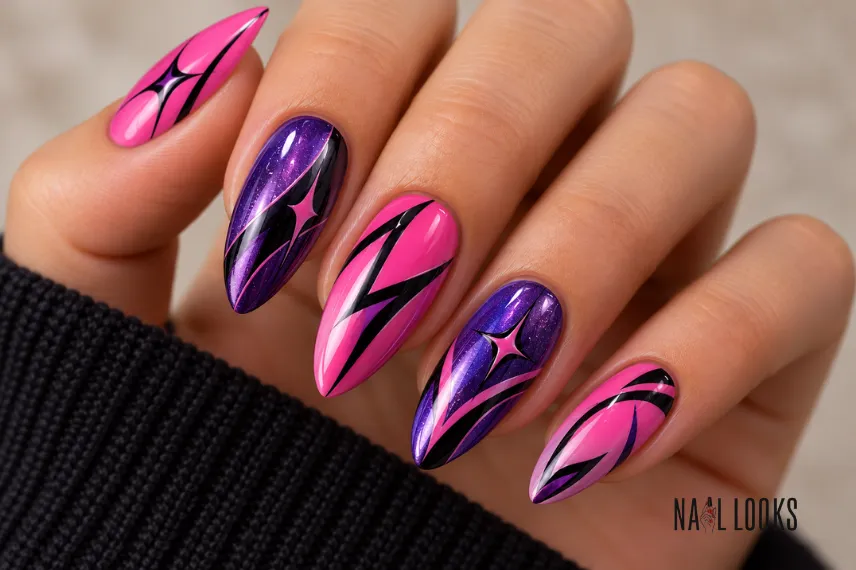 pink and purple graphic nails