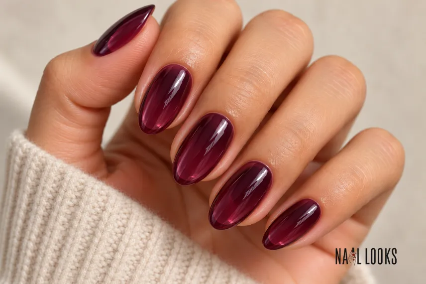 translucent plum glass nails