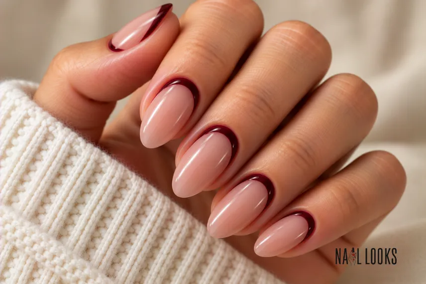 reverse black cherry French nails