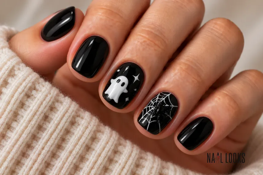 short black Halloween nail design