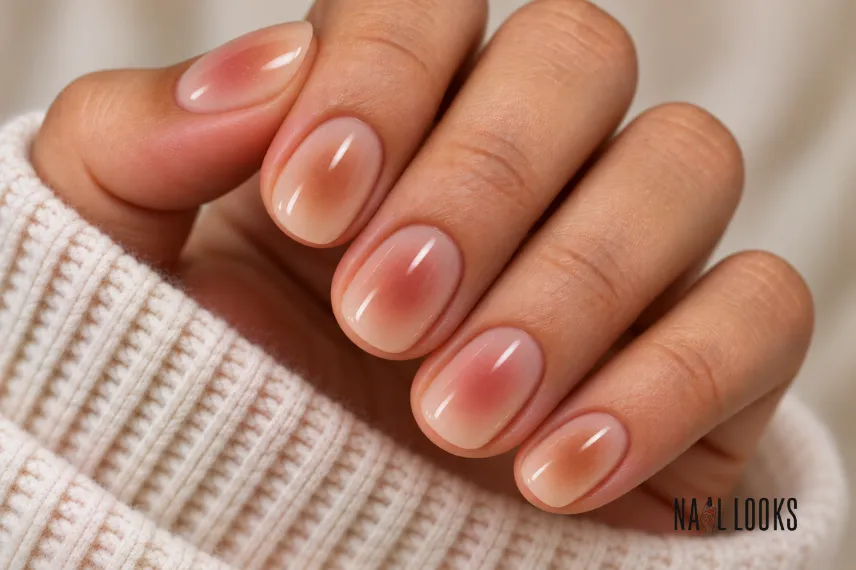 short nude aura nails