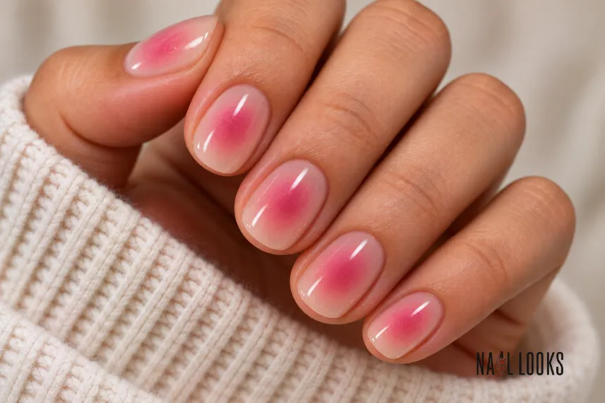 short pink aura nails