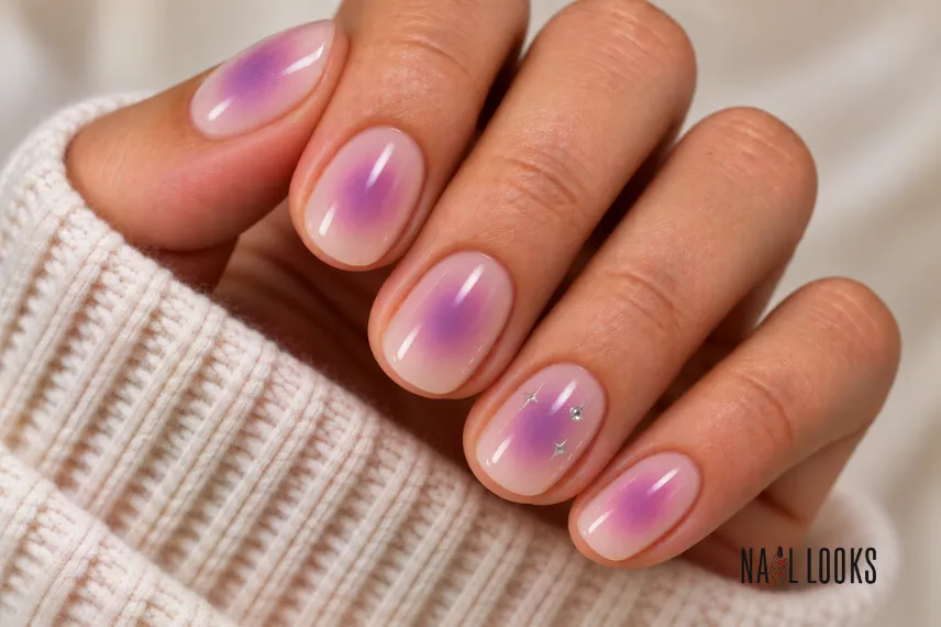 short purple aura nails