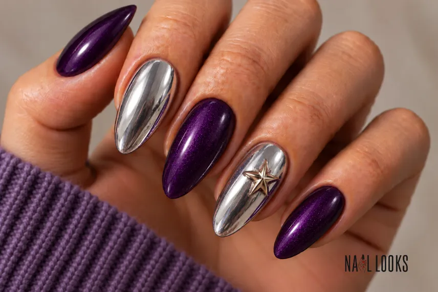 silver chrome nails with a raised star