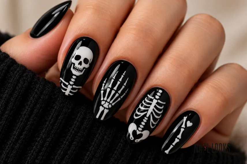 skeleton bone nail art design