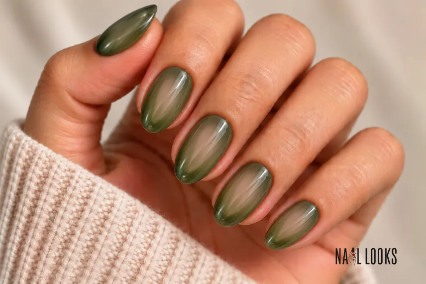 smoky green glass nails