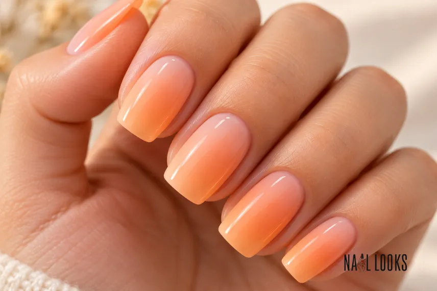 soft peach and apricot nail design