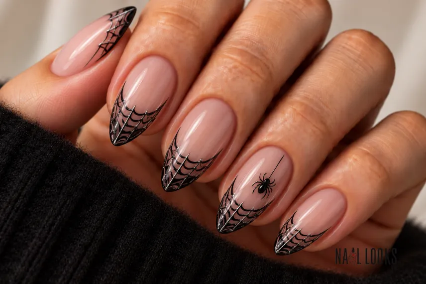 spiderweb French tip nails