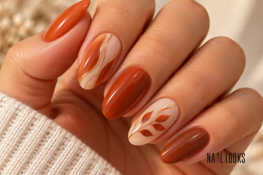 terracotta and burnt orange nails