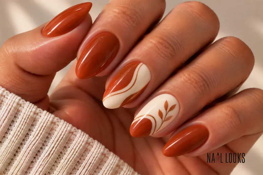 terracotta and cream nail design