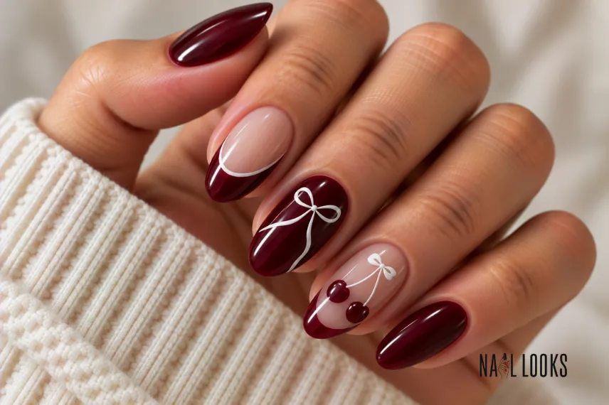 white and black cherry nail design